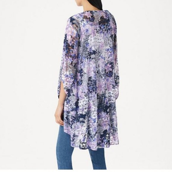 Printed Stretch Lace Drape Front Cardigan 725 - Picture 2 of 2